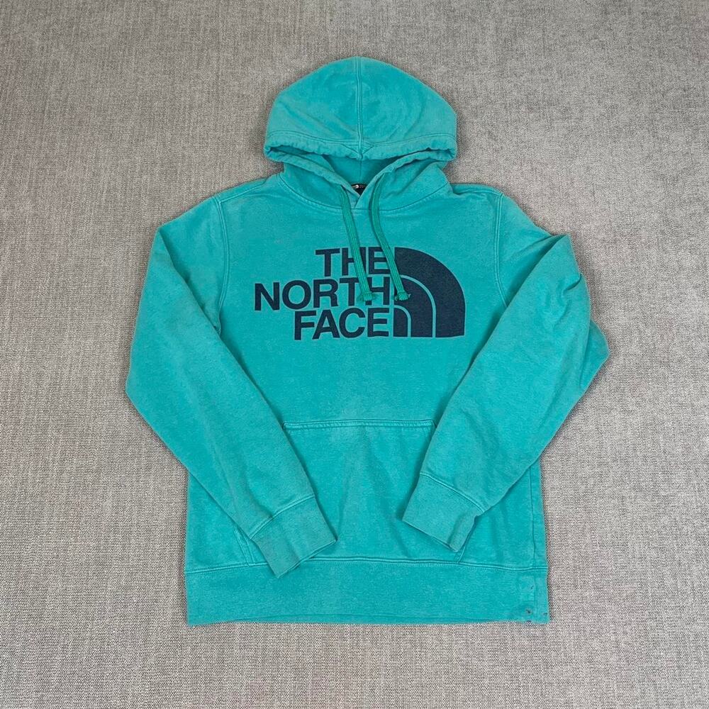 The North Face blue hoodie spell out graphic pullover outdoor Small